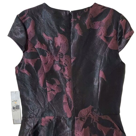 Kay Unger Massima Metallic Floral Jacquard Midi Cocktail Dress Mink Rose Size 6 - Picture 8 of 12